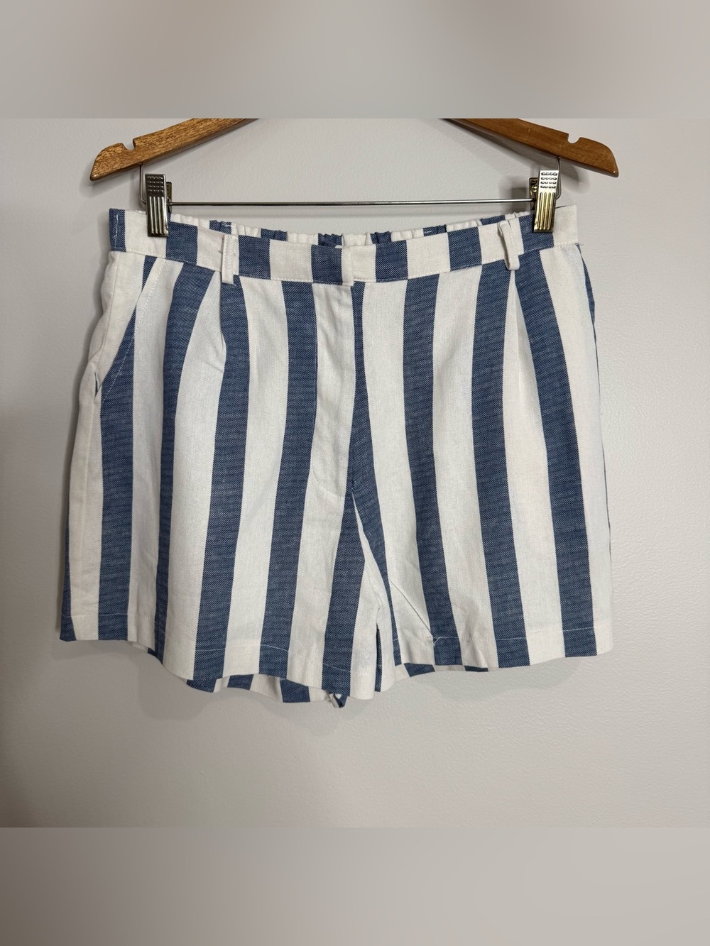 The Workshop Linen Rayon Blue White Striped Vest Top Shorts 2-piece Set Large - Picture 10 of 12